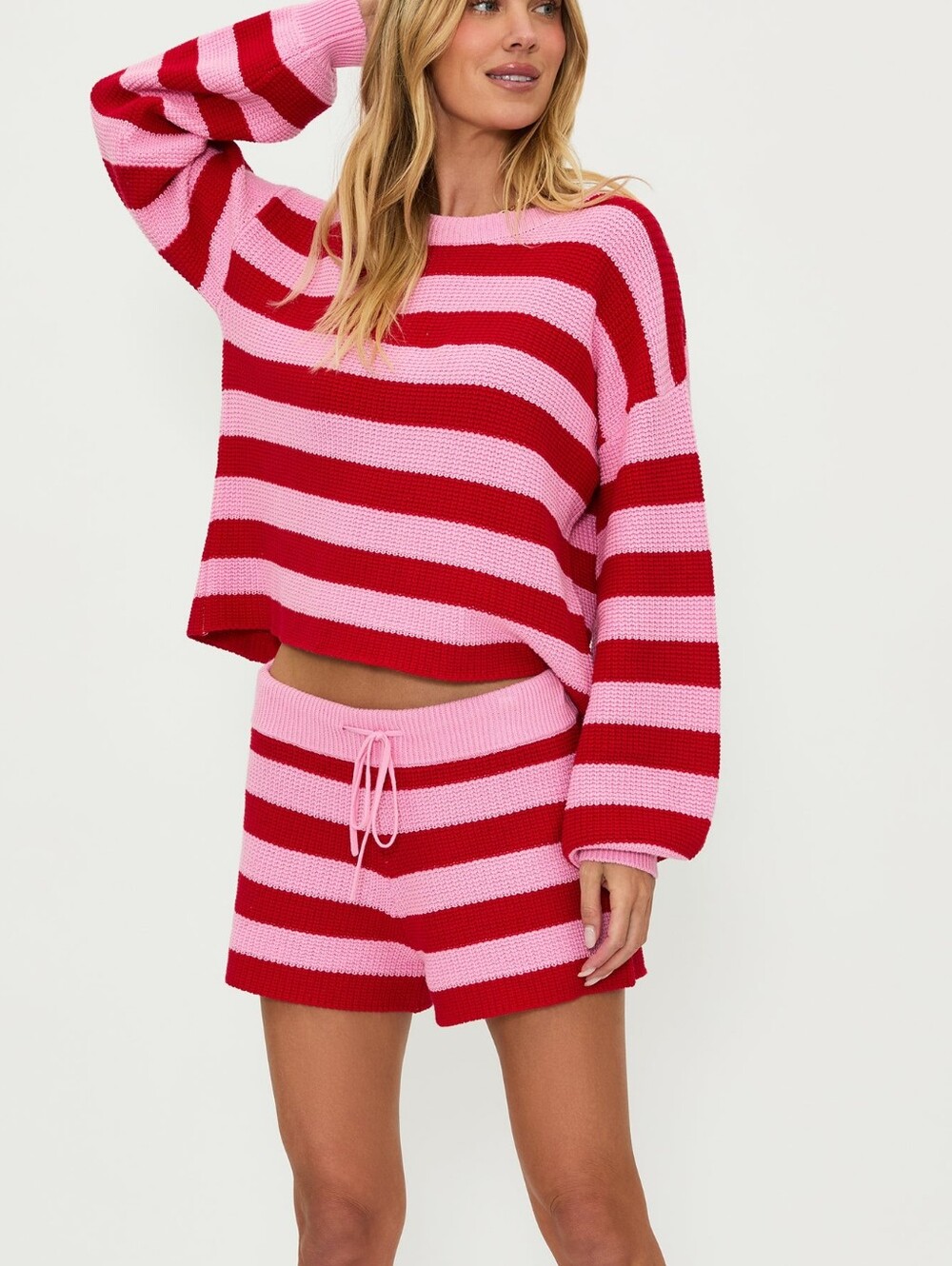 Set Beach Riot Balboa Shorts & Crewneck Set, Small, Pink&Red Candy Cane Stripe